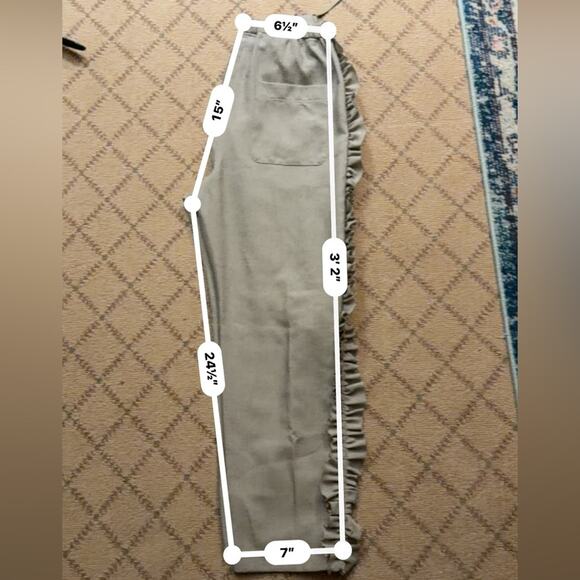 Rhodolirion Oatmeal linen pants with side ruffle elastic waist S NWOT - Picture 7 of 7